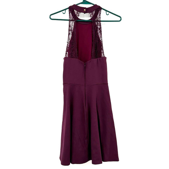 Lulus size Medium purple swing dress lined halter like neckline lace zip up rear - Picture 2 of 6